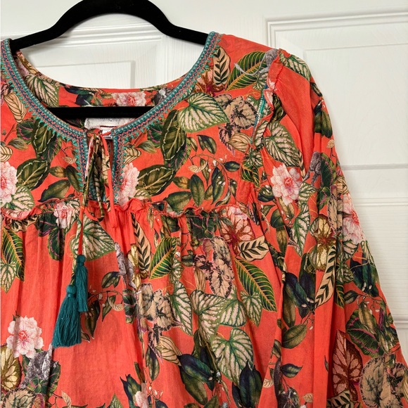 Johnny Was Workshop orange lightweight blouse sz M - Picture 2 of 7